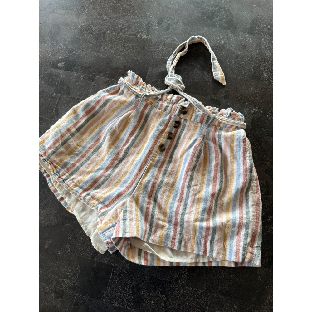 American Eagle Striped Paperbag High Waist XS Shorts Linen Blend Festival Boho